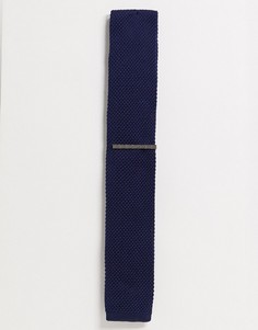 Однотонный трикотажный галстук и зажим для галстука Ben Sherman-Темно-синий