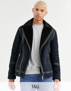 Темно-синяя куртка из искусственной овчины Burton Menswear Big & Tall-Черный