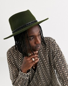 Шляпа цвета хаки с широкими полями и лентой из искусственной кожи ASOS DESIGN-Зеленый