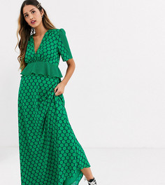 Платье макси с оборками и контрастным принтом Twisted Wunder-Зеленый цвет