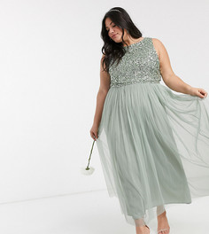 Шалфейно-зеленое платье мидакси без рукавов с пайетками Maya Plus Bridesmaid-Зеленый цвет