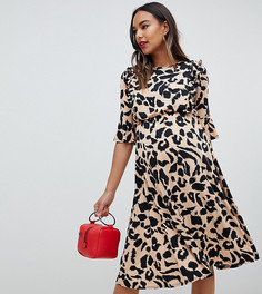 Бежевое платье миди для кормления с леопардовым принтом ASOS DESIGN Maternity-Мульти