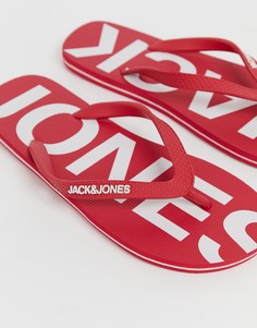 Красные шлепанцы с названием бренда на стельке Jack & Jones-Красный