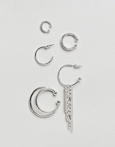 Броские серебристые серьги-кольца и кафф ASOS DESIGN-Серебряный