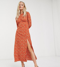 Платье миди с цветочным принтом Fashion Union Petite-Оранжевый цвет