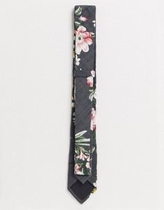 Галстук с крупным цветочным принтом серого цвета Ben Sherman-Серый