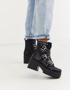 Черные высокие ботинки из искусственной кожи с заклепками Koi Footwear-Черный