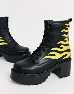 Черные высокие ботинки из искусственной кожи с аппликацией в виде пламени Koi Footwear-Черный