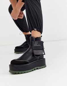 Черные ботинки из искусственной кожи на платформе с подошвой цвета хаки Koi Footwear-Черный