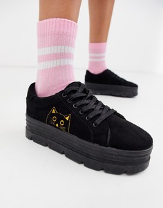 Черные кроссовки из искусственной кожи с вышивкой кота koi footwear-Черный
