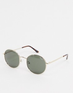 Круглые солнцезащитные очки с золотистой оправой и зелеными стеклами Quay Australia-Золотой