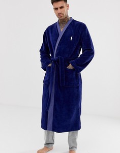 Темно-синий халат с белым логотипом Polo Ralph Lauren