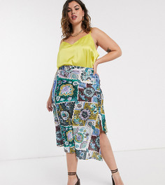 Асимметричная юбка миди с цветочным принтом пэчворк AX Paris Plus-Многоцветный