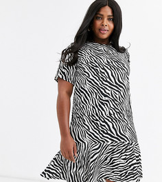 Платье А-силуэта с баской и монохромным принтом "зебра" AX Paris Plus-Многоцветный