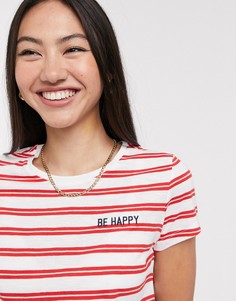 Футболка в полоску с надписью "be happy" Only-Красный