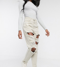 Светло-бежевые джинсы в винтажном стиле с рваной отделкой Missguided Tall-Neutral