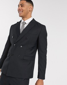 Черный двубортный премиум-пиджак узкого кроя с добавлением шерсти Jack & Jones-Черный цвет