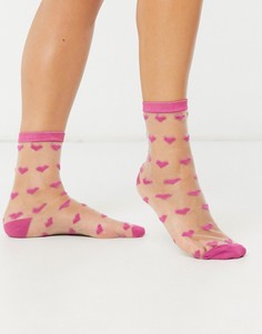 Розовые сетчатые носки с принтом сердец Gipsy-Розовый