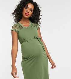 Платье миди с кружевными вставками Mamalicious-Зеленый цвет Mama.Licious