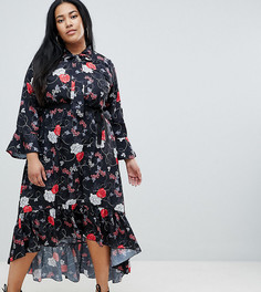 Платье миди с цветочным принтом и ремнем Uttam Boutique Plus-Черный