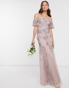 Розовое платье макси со сплошным цветочным рисунком Maya Bridesmaid-Розовый цвет
