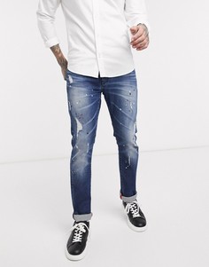 Узкие джинсы с эффектом брызг краски Armani Exchange-Синий