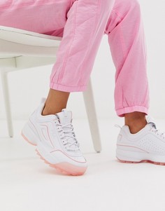 Белые кроссовки с бледно-розовой подошвой Fila Disruptor II-Белый