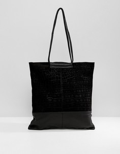 Сумка-шоппер из замши и кожи с крокодиловым рисунком ASOS DESIGN-Черный