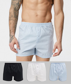 Набор из 3 тканых боксеров (черные/ белые/ синие) ASOS DESIGN - Скидка-Мульти