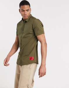 Рубашка хаки с короткими рукавами HUGO Empson-W-Зеленый