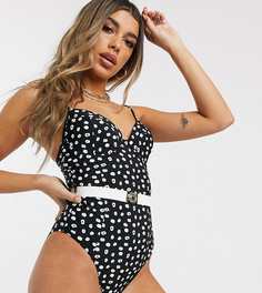 Слитный купальник в горошек с логотипом Juicy Couture-Черный