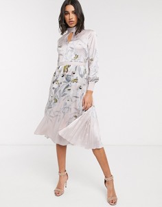Розовое платье миди с цветочным принтом Ted Baker-Розовый