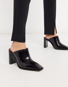 Черные кожаные мюли на каблуке с квадратным носком Chio-Черный
