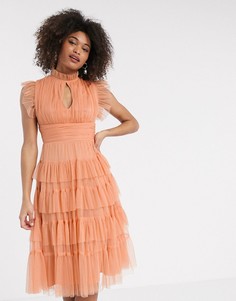 Коралловое платье миди с оборками Anaya With Love-Оранжевый цвет