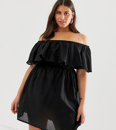 Черное пляжное платье с открытыми плечами Simply Be-Разноцветный