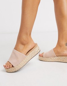 Бежевые кожаные мюли на плоской платформе Steve Madden-Бежевый