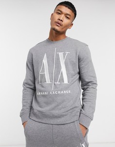 Серый свитшот с круглым вырезом и большим логотипом "AX" Armani Exchange