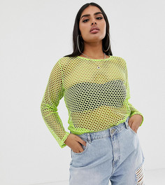 Ярко-зеленый сетчатый лонгслив ASOS DESIGN Curve