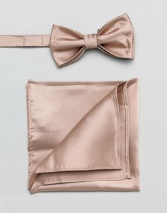 Розовый атласный галстук-бабочка и платок для пиджака Devils Advocate