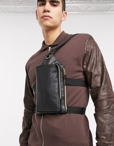 Черная сумка через плечо из искусственной кожи с двойным ремешком на пояс ASOS DESIGN-Черный цвет