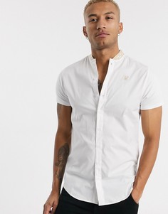 Белая рубашка без воротника с короткими рукавами и фирменной лентой SikSilk-Белый