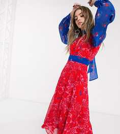 Красное-синее платье миди с принтом и высоким воротником Twisted Wunder-Мульти