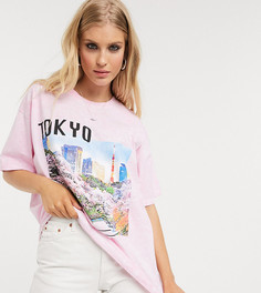 Oversized-футболка с принтом "Tokyo" One Above Another-Розовый
