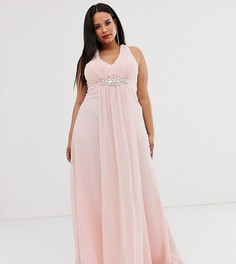 Декорированное шифоновое платье макси с V-образным вырезом City Goddess Plus-Розовый