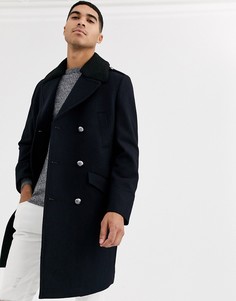 Темно-синее шерстяное пальто в стиле милитари Burton Menswear-Темно-синий