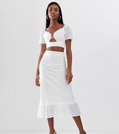 Комбинируемая юбка миди с баской и вышивкой ришелье Fashion Union Tall-Белый