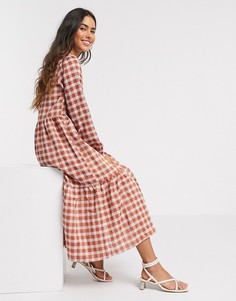 Платье миди в коричневую клетку Vila-Многоцветный