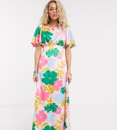 Платье макси с рукавами клеш и броским цветочным принтом Twisted Wunder-Мульти