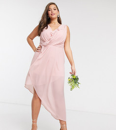Платье миди с запахом и оборкой TFNC Bridesmaid Plus-Розовый