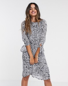 Плиссированное платье миди с цветочным принтом и завязками на рукавах Vila-Многоцветный